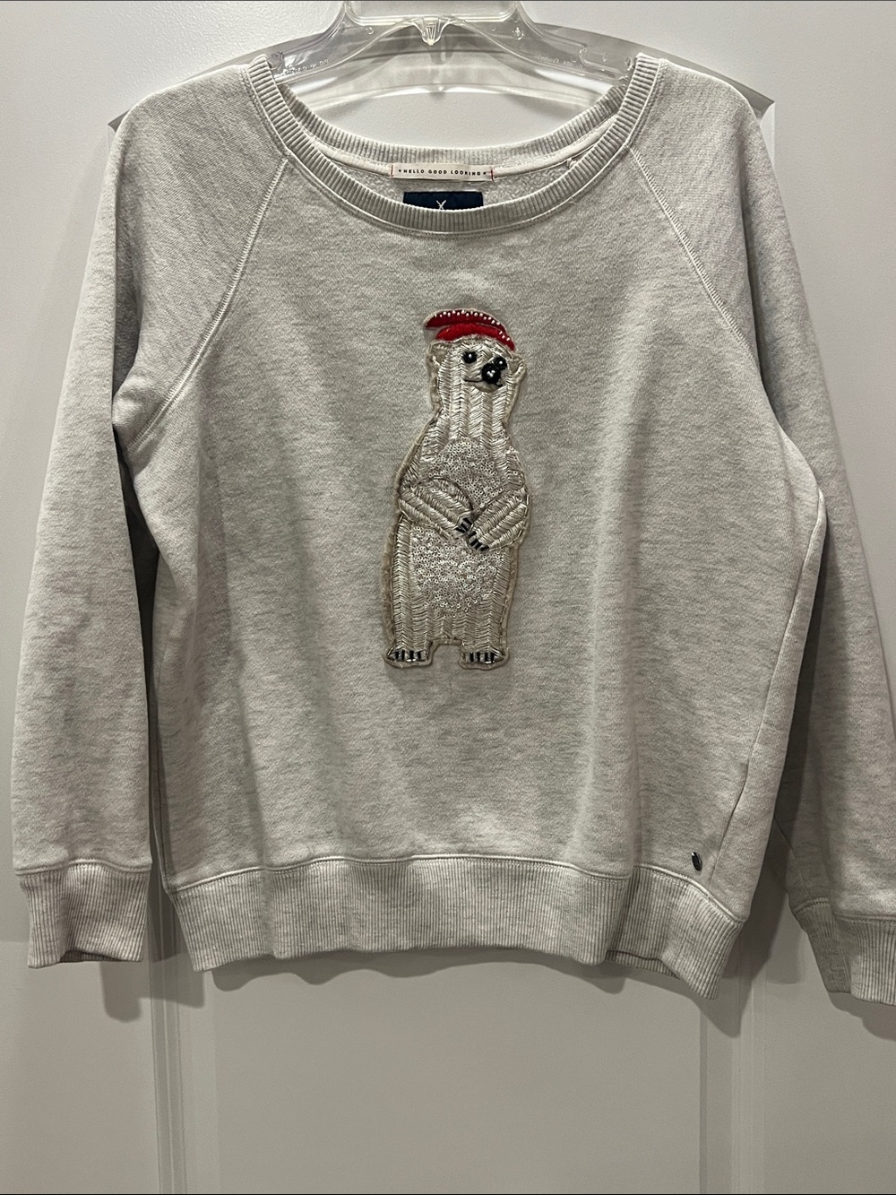 American Eagle Outfitters Light Gray Sweatshirt with Polar Bear and Red Hat